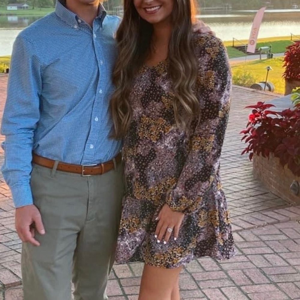 Floral Flounce Hem Long Sleeve Dress